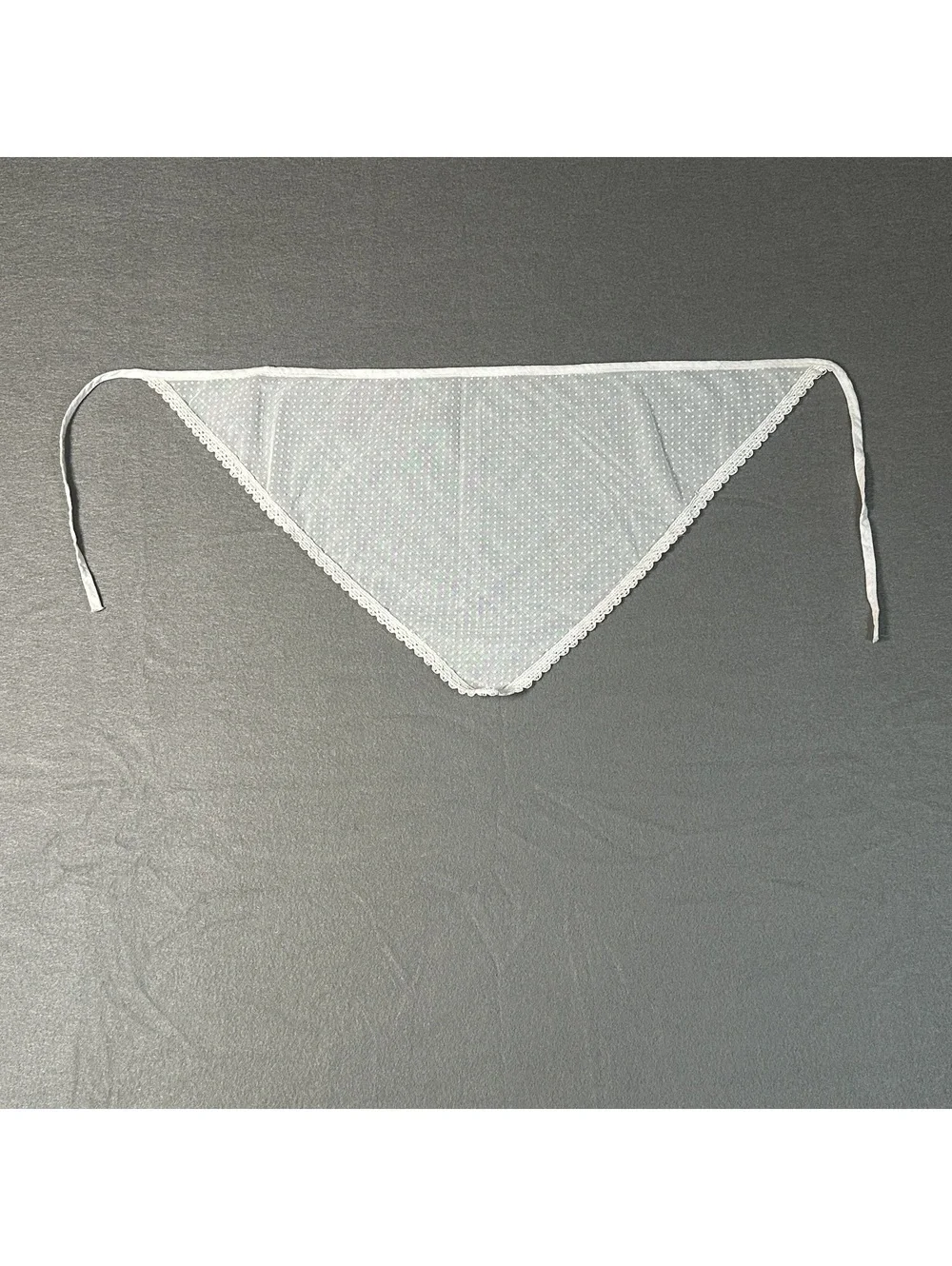 Vintage White Sheer Polka Dot Lace Trim Triangle Scarf